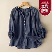 【慢。生活】純色束腰寬鬆開扣上衣 J12197  FREE 深藍色