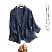 【慢。生活】文藝休閒通勤短款七分袖棉麻西裝外套 M-L 24724  M 藍色