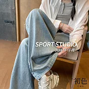 【初色】天絲純色百搭垂感寬鬆高腰顯瘦牛仔褲闊腿褲休閒褲寬褲長褲-共3色-11079(M-XL可選) M 藍色
