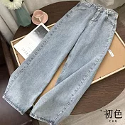 【初色】韓版純色垂感高腰牛仔褲闊腿褲拖地褲直筒褲休閒褲寬褲長褲-共9色-39326(M-2XL可選) M 淺藍色