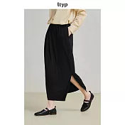 ltyp旅途原品 銅氨絲風格極簡直筒半裙休閒簡約八分垂感半身裙女 M L  M 經典黑