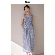 ltyp旅途原品 亞麻色織條紋繭型連衣裙 鬆弛文藝收腰背心裙子女 M L  M 藍白條紋