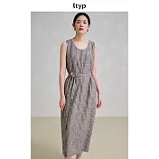 ltyp旅途原品 亞麻色織條紋繭型連衣裙 鬆弛文藝收腰背心裙子女 M L  M 杏黑條紋