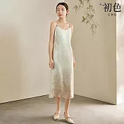 【初色】度假風新中式氣質提花弧領無袖琉璃珠吊帶中長裙連衣裙連身洋裝-白色-11474(M-2XL可選) M 白色