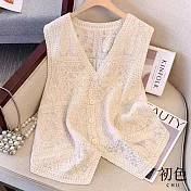 【初色】V領鏤空刺繡寬鬆顯瘦百搭無袖背心外套-共2色-36592(L-4XL可選) L 杏色