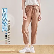 【KISSDIAMOND】CoolVex輕氧速乾九分小冰褲(女長褲/KDFP-2406) XL 駝色