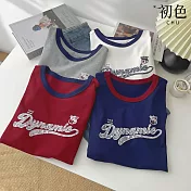 【初色】運動風潮流修身撞色拼接字母印花圓領短袖T恤上衣女上衣-共4色-11373(F可選) F 藏青色