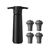 《Vacu Vin》葡萄酒抽真空器+瓶塞4入 | 紅酒塞 真空瓶塞 保鮮瓶塞 葡萄酒塞 - 黑