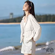 【初色】純色簡約工裝風長袖透氣遮陽防曬連帽外套女外套-共2色-11671(M-2XL可選) M 乳白色