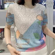 【初色】寬鬆圓領短袖印花T恤上衣女上衣-共2色-11404(L-4XL可選) L 杏藍色