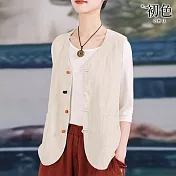 【初色】文藝復古棉麻中式盤扣寬鬆透氣無袖馬甲背心外套女外套-共2色-11875(M-2XL可選) M 麻色