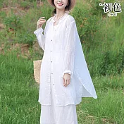 【初色】日系文藝薄款防曬純色中長款木耳邊長袖襯衫外套女外套-白色-11825(M-2XL可選) M 白色