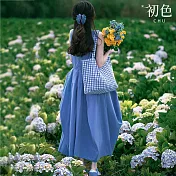 【初色】圓領素色寬鬆顯瘦度假風連身長裙洋裝-藍色-11779(M-2XL可選) M 藍色