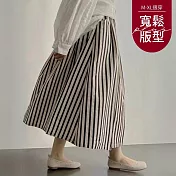 【慢。生活】純色條紋高腰遮跨顯瘦A字裙 12205  FREE 黑色