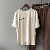 【言】字母刺繡T恤女春圓領韓版短袖寬鬆T恤上衣      FREE 米白色