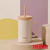 【THERMOS 膳魔師】可進洗碗機不鏽鋼真空吸管杯720ml(TKHA-720-CR) 奶油白