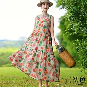 【初色】甜美碎花寬鬆無袖棉麻背心連衣裙洋裝-花色-68461(M-2XL可選) M 花色