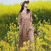 【初色】圓領夏季碎花印花收腰顯瘦休閒五分袖連身裙洋裝-花色-11791(M-2XL可選) M 花色