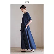 ltyp旅途原品「自然風」真絲天絲牛仔連衣裙 文藝收腰連衣裙 M L  M 丹寧藍