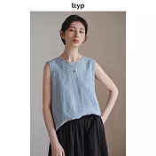 ltyp旅途原品法國進口100%亞麻文藝背心女夏極簡休閒無袖外穿上衣 M L  M 天空藍