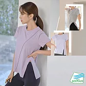 【BODYAIR嚴選】圓領側開綁結斜擺短袖上衣(瑜珈.慢跑.運動.健身.透氣.蝴蝶結.舞蹈.運動服) S 藕紫