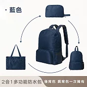 【好拾選物】戶外2合1多功能防水包/可手提/折疊後背包/兩用背包 -深藍色