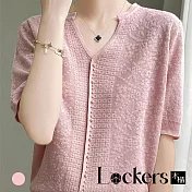 【Lockers 木櫃】釘珠鏤空鉤花V領T恤 L114050501 M 粉色