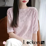 【Lockers 木櫃】鏤空勾花圓領針織衫 L114050503 M 粉色