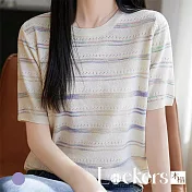 【Lockers 木櫃】多彩條紋圓領短袖T恤 L114050504 M 紫色