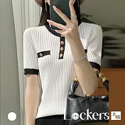 【Lockers 木櫃】曲珠拼色小香風短袖T恤 L114050505 F 白色