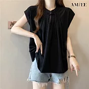 【AMIEE】法式小眾白色短袖襯衫女上衣(KDTY-6913) 2XL 黑色