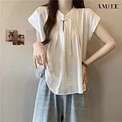 【AMIEE】法式小眾白色短袖襯衫女上衣(KDTY-6913) 2XL 白色