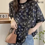 【AMIEE】韓版寬鬆圓領短袖t恤休閒女上衣(KDTY-8884) M 花色