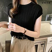 【AMIEE】純色針織短袖T恤女上衣(KDTY-9336) FREE 黑色