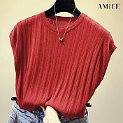 【AMIEE】純色針織短袖T恤女上衣(KDTY-9336) FREE 磚紅