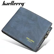 【Baellerry 佰利瑞】11卡零錢拉鍊夾麂皮壓印男用短夾(D9168)_02060 _藍色