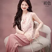 【初色】春櫻彩繡蕾絲兩面馬甲背心女背心-粉色-11550(M-XL可選) M 粉色