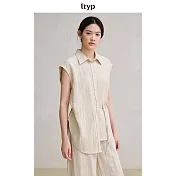 ltyp旅途原品 皺感肌理亞麻不對稱繫帶襯衫女夏季通勤時尚襯衣上衣 M L M 杏仁米