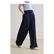 ltyp旅途原品 皺感肌理亞麻拖地闊腿「流浪褲」極簡慵懶鬆弛長褲 M L  M 星空藍