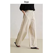 ltyp旅途原品 皺感肌理亞麻拖地闊腿「流浪褲」極簡慵懶鬆弛長褲 M L M 杏仁米