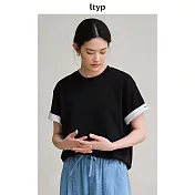 ltyp旅途原品 日本進口三醋酸天絲針織拼色T恤寬鬆短袖上衣女夏季 M L  M 經典黑