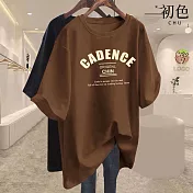【初色】簡約風純色圓領寬鬆大碼字母印花短袖T恤上衣女上衣-共6色-11574(M-4XL可選) M 咖啡色