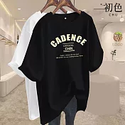 【初色】簡約風純色圓領寬鬆大碼字母印花短袖T恤上衣女上衣-共6色-11574(M-4XL可選) M 黑色