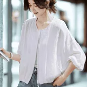 【MsMore】 薄款防曬時尚休閒透氣寬鬆小個子圓領輕薄長袖短外套# 124971 L 米白色