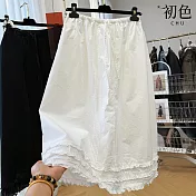 【初色】層次感拼接A字顯瘦鬆緊腰抽繩木耳邊半身裙中長裙-共2色-11746(M-2XL可選) M 白色