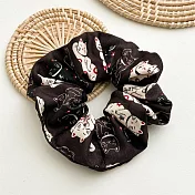 【JENG】法式高級感招財貓緞面布藝馬尾大腸髮圈(09010) _咖啡