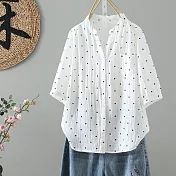 【ACheter】 文藝雙層棉紗印花碎花襯衫時尚短版中袖上衣# 124902 M 黑色