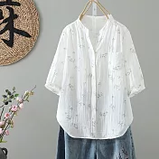 【ACheter】 文藝雙層棉紗印花碎花襯衫時尚短版中袖上衣# 124902 3XL 藍色