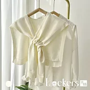 【Lockers 木櫃】外搭條紋針織薄披肩 L114051901 F 白色