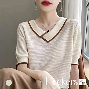 【Lockers 木櫃】不規則撞色短袖針織衫 L114051904 米色